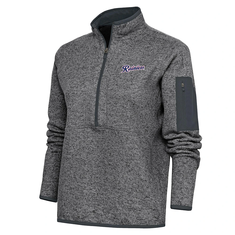 Women's Antigua Heather Charcoal Tacoma Rainiers Fortune Half-Zip Pullover Jacket