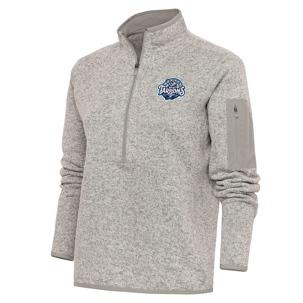 Women's Antigua Oatmeal Tampa Tarpons Fortune Half-Zip Pullover Jacket