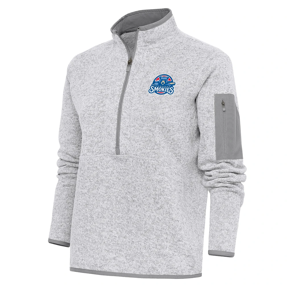 Women's Antigua Heather Gray Tennessee Smokies Fortune Half-Zip Pullover Jacket