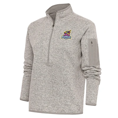 Women's Antigua Oatmeal Toledo Mud Hens Fortune Half-Zip Pullover Jacket
