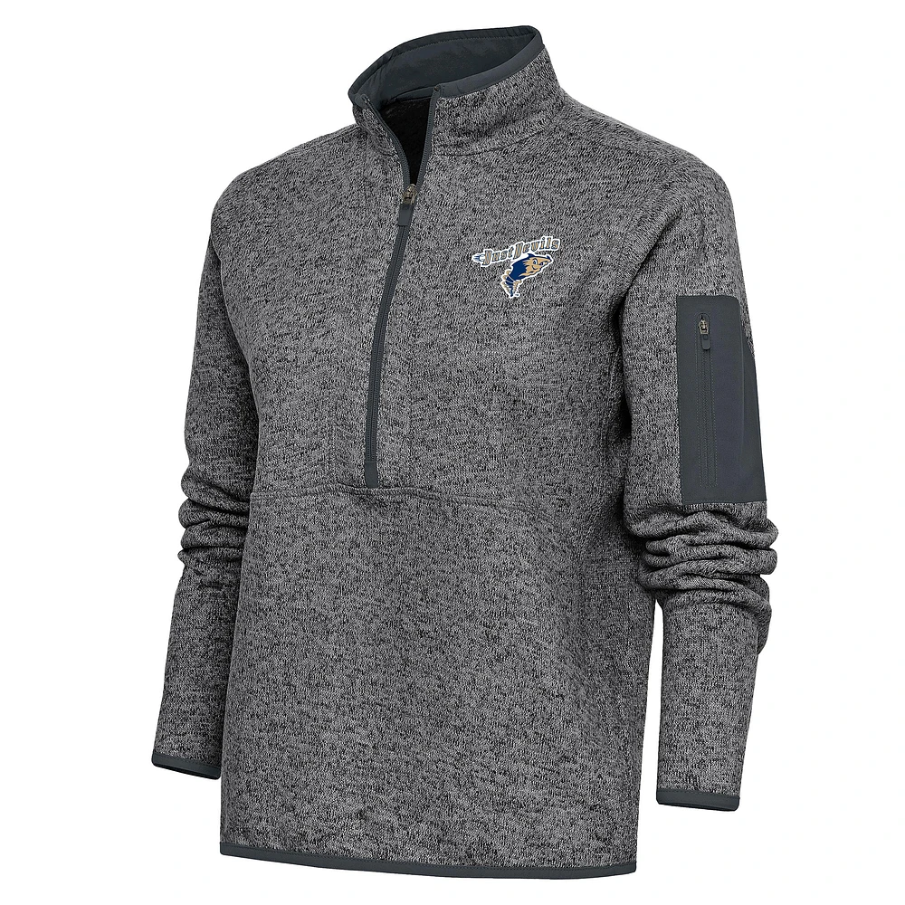 Women's Antigua Heather Charcoal Tri-City Dust Devils Fortune Half-Zip Pullover Jacket