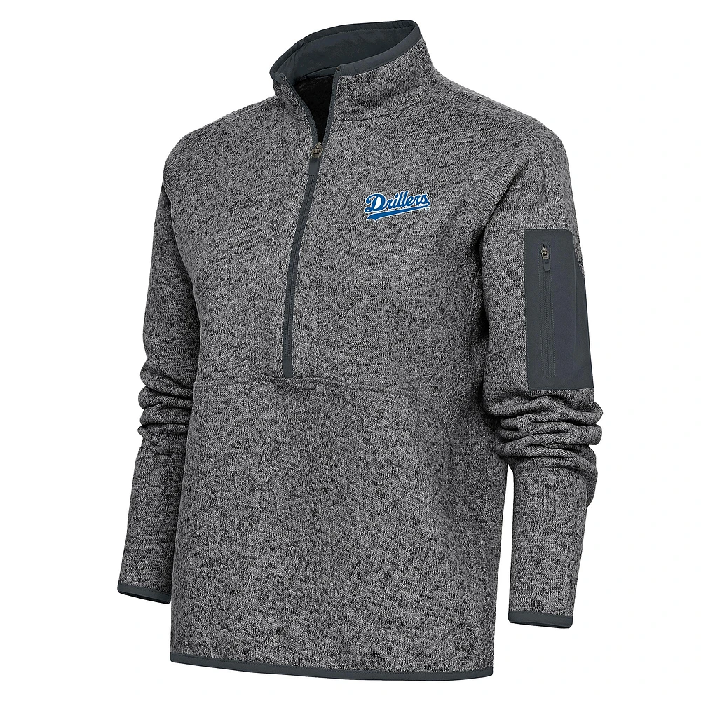 Women's Antigua Heather Charcoal Tulsa Drillers Fortune Half-Zip Pullover Jacket