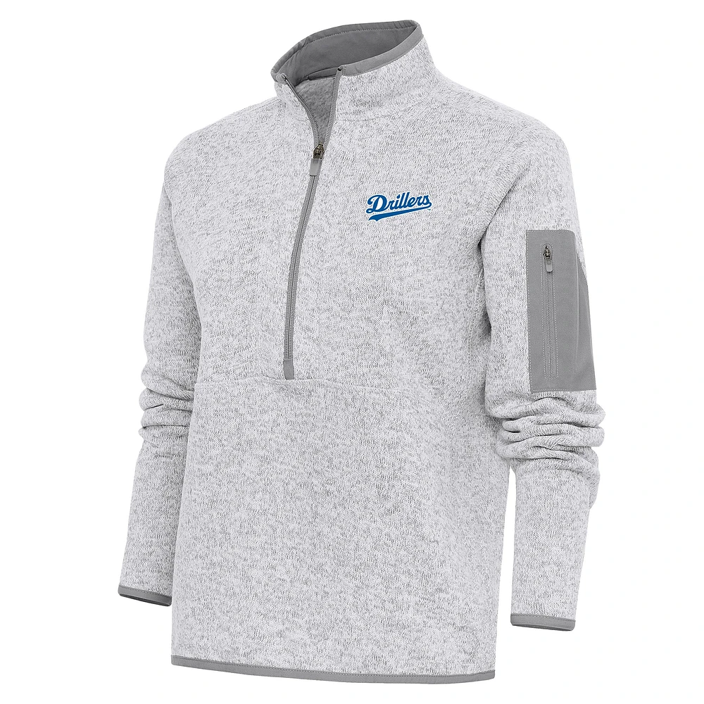 Women's Antigua Heather Gray Tulsa Drillers Fortune Half-Zip Pullover Jacket