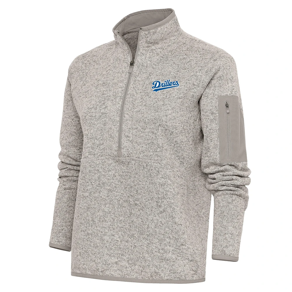Women's Antigua Oatmeal Tulsa Drillers Fortune Half-Zip Pullover Jacket
