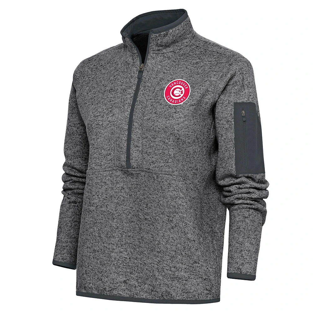 Women's Antigua Heather Charcoal Vancouver Canadians Fortune Half-Zip Pullover Jacket