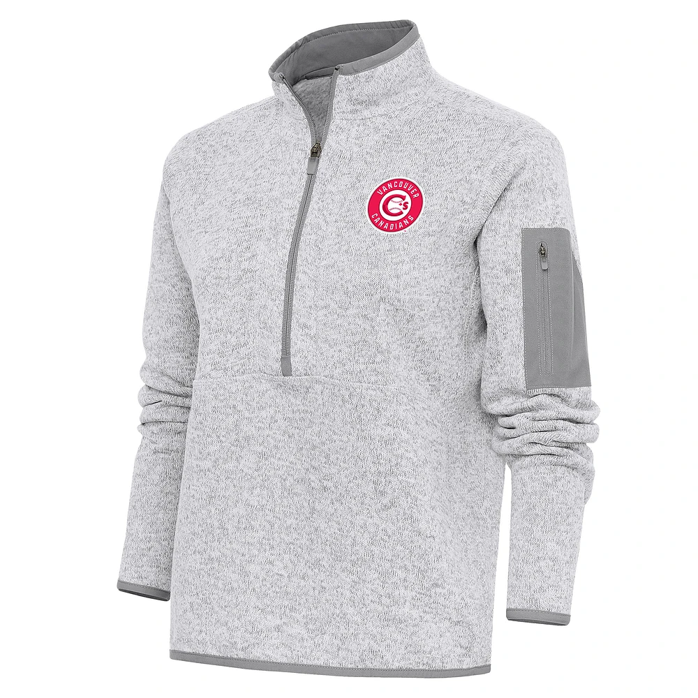 Women's Antigua Heather Gray Vancouver Canadians Fortune Half-Zip Pullover Jacket