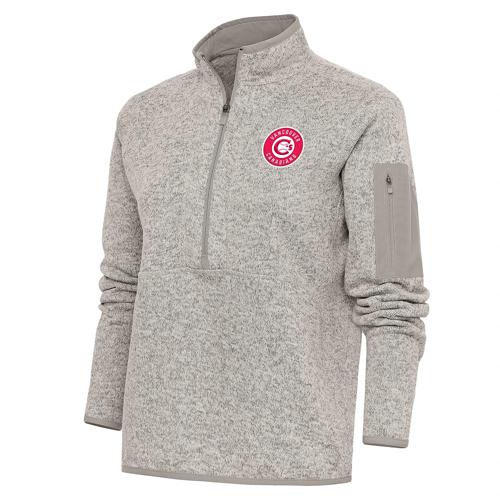 Women's Antigua Oatmeal Vancouver Canadians Fortune Half-Zip Pullover Jacket