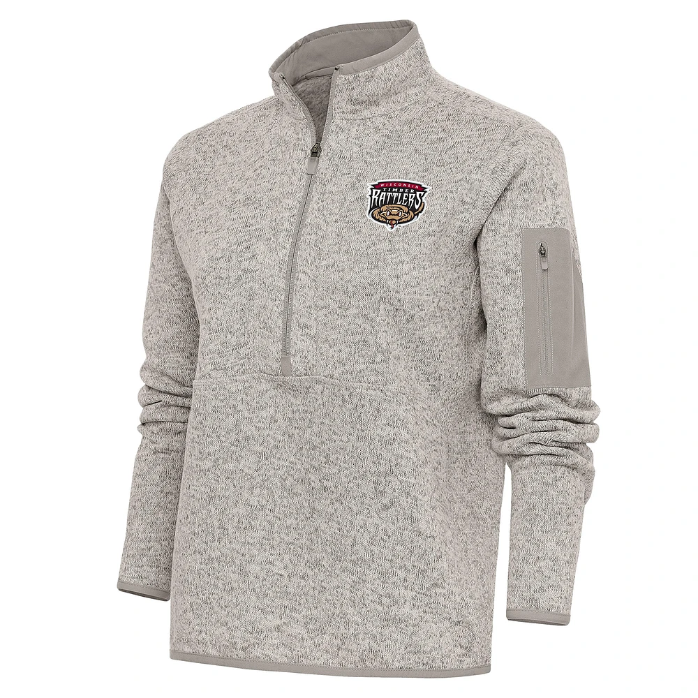 Women's Antigua Oatmeal Wisconsin Timber Rattlers Fortune Half-Zip Pullover Jacket