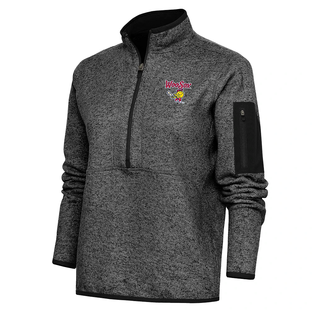Women's Antigua Heather Worcester Red Sox Fortune Half-Zip Pullover Jacket