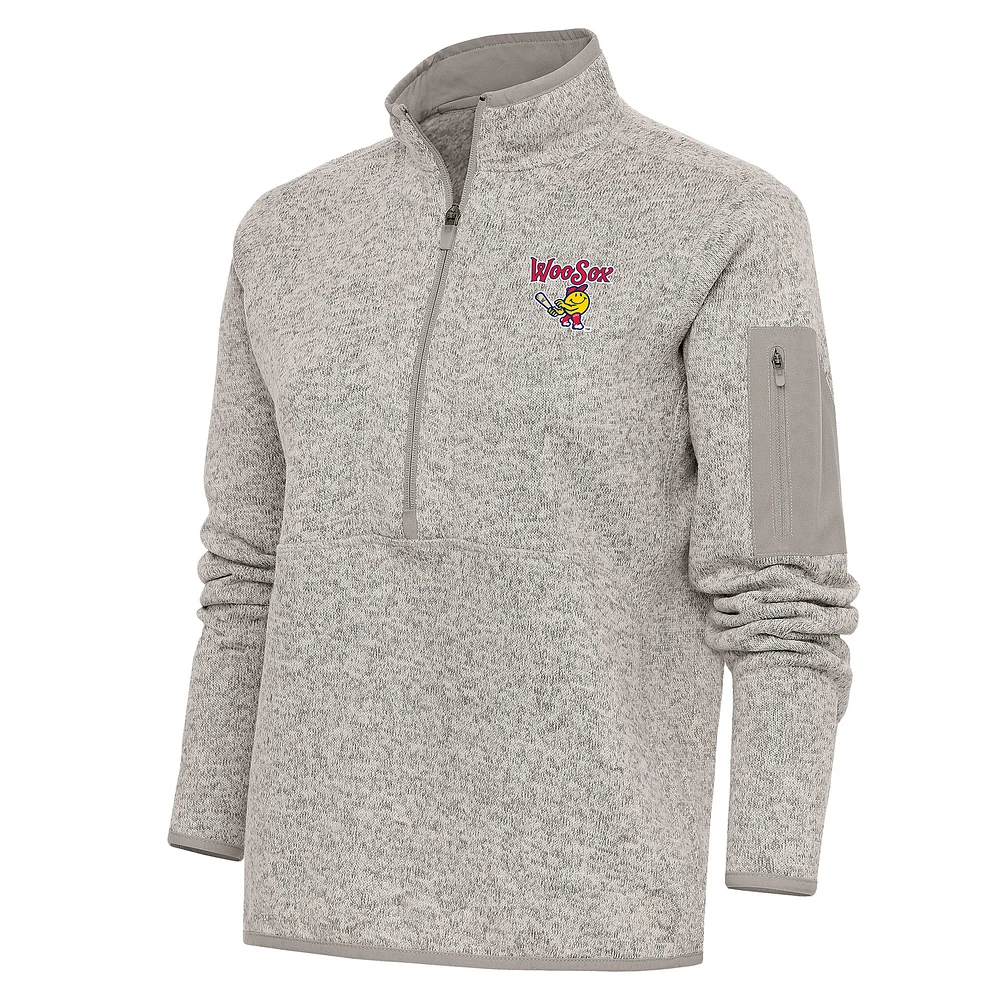 Women's Antigua Oatmeal Worcester Red Sox Fortune Half-Zip Pullover Jacket