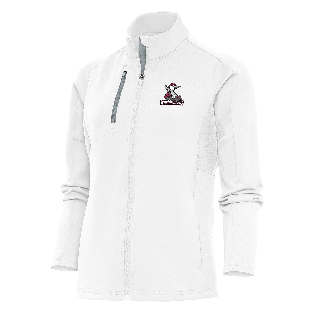Women's Antigua White Fayetteville Woodpeckers Generation Full-Zip Jacket