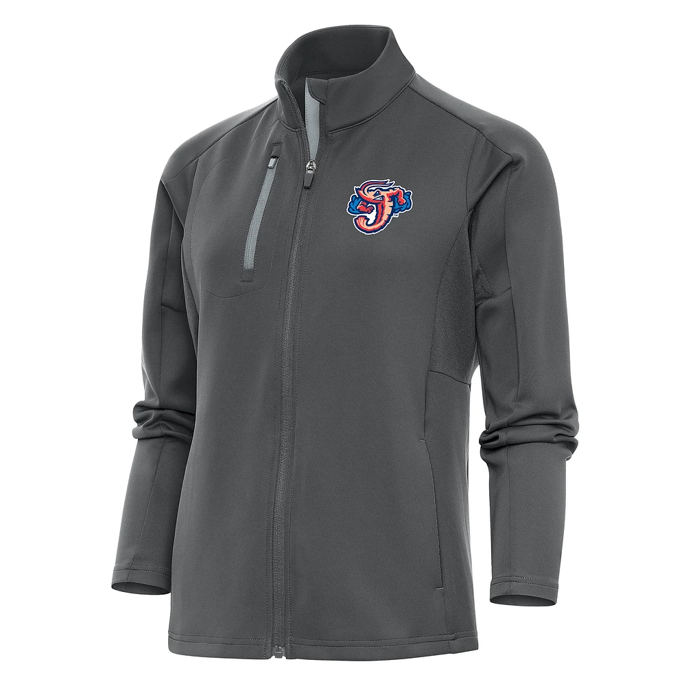 Women's Antigua Pewter Jacksonville Jumbo Shrimp Generation Full-Zip Jacket