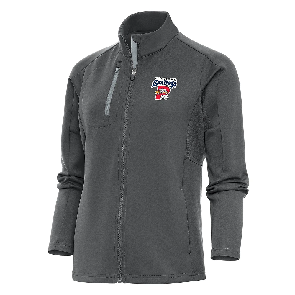 Women's Antigua Pewter Portland Sea Dogs Generation Full-Zip Jacket