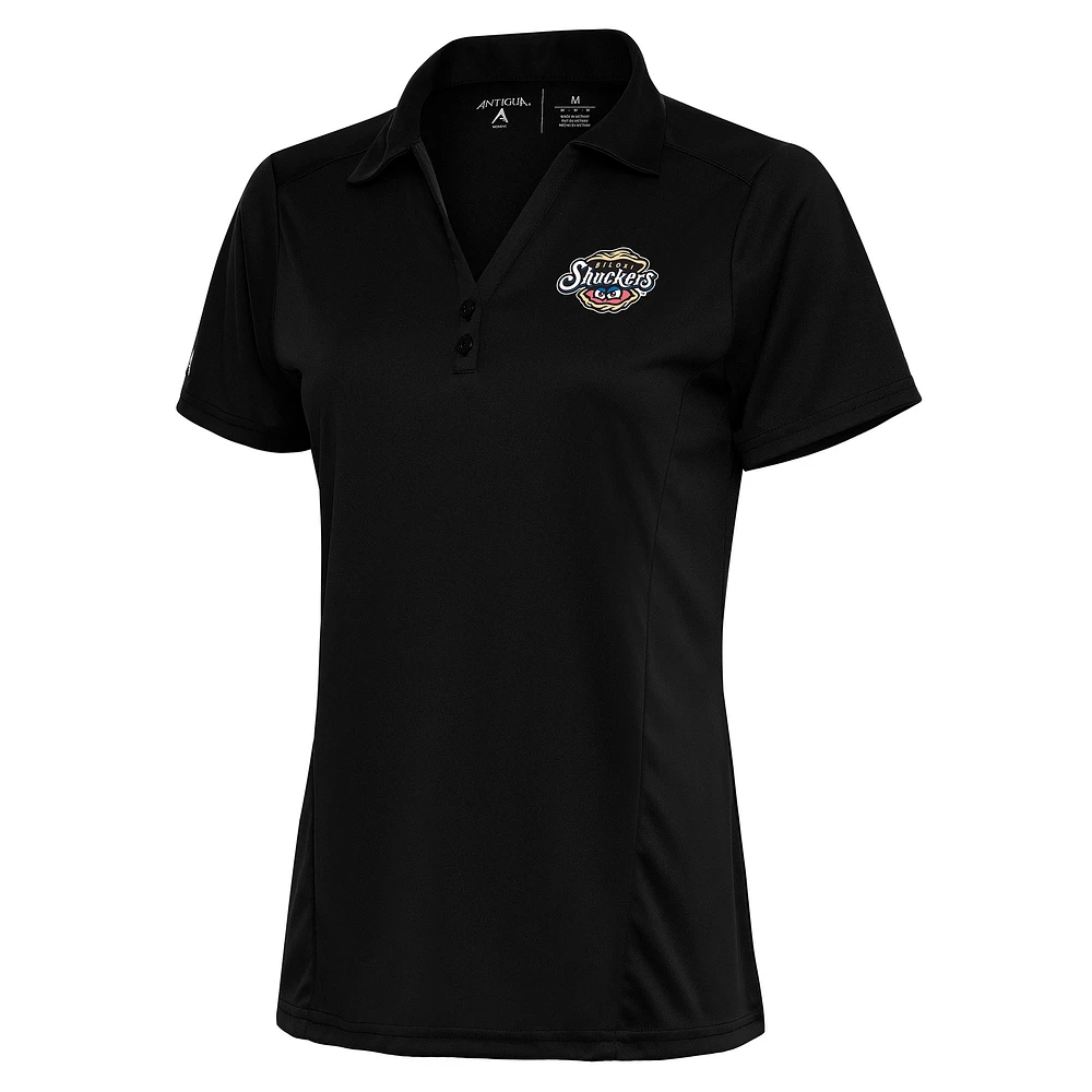 Women's Antigua Black Biloxi Shuckers Tribute Polo