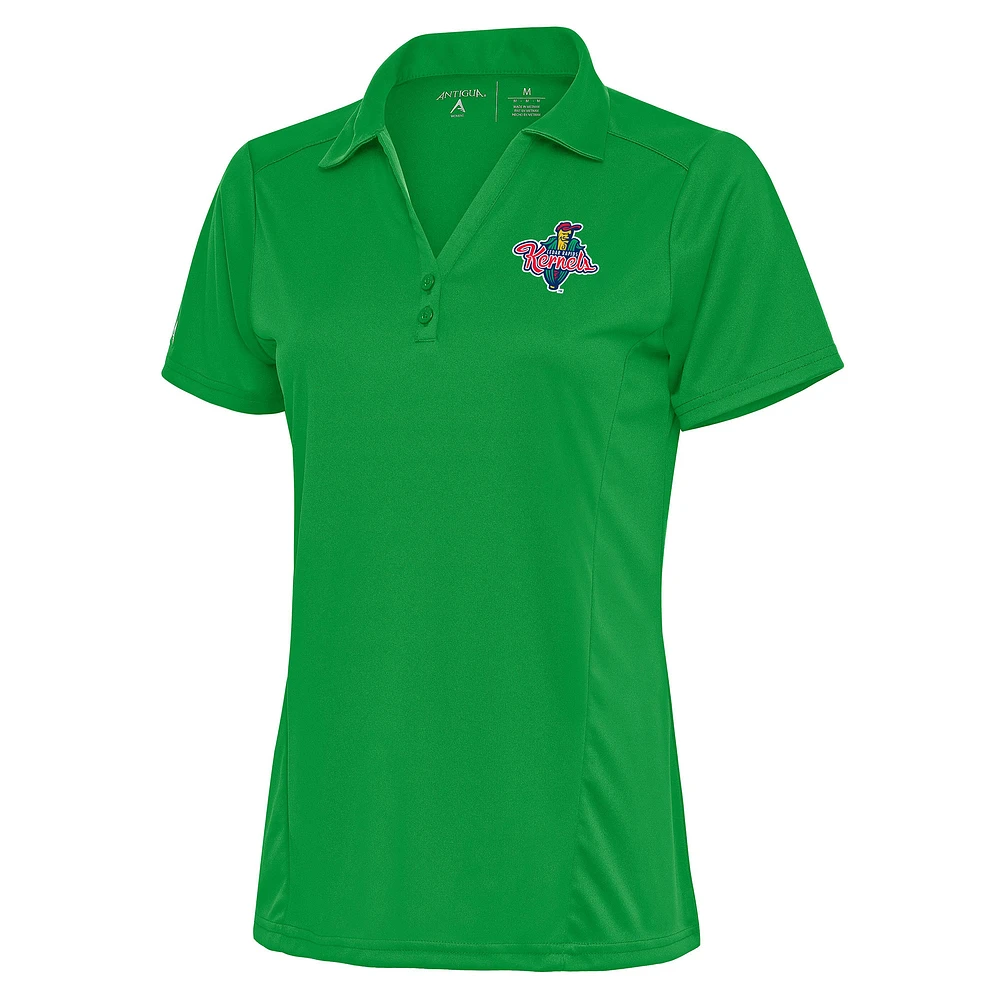 Women's Antigua Kelly Green Cedar Rapids Kernels Tribute Polo