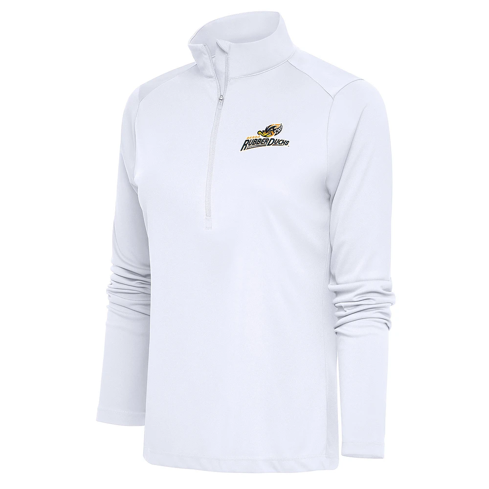 Women's Antigua White Akron RubberDucks Tribute Half-Zip Pullover Top