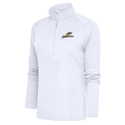 Women's Antigua White Akron RubberDucks Tribute Half-Zip Pullover Top