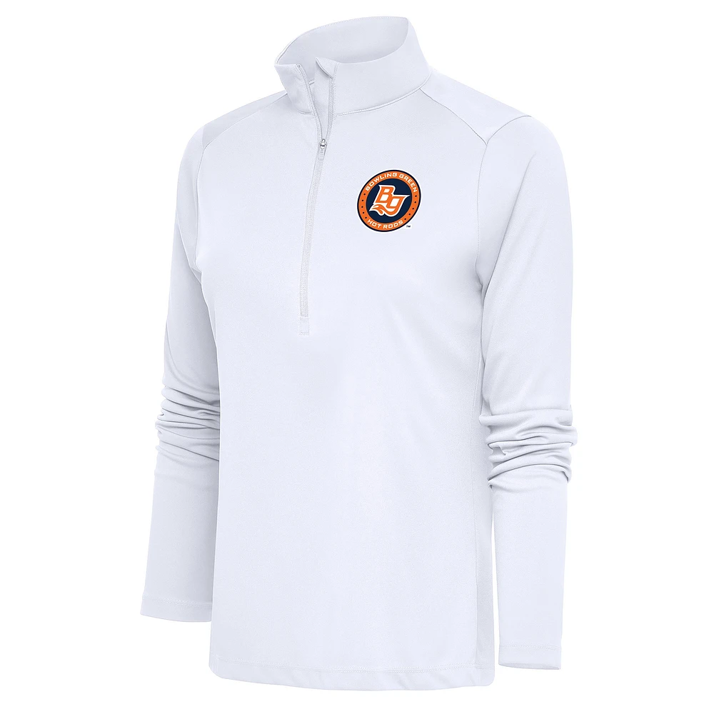 Women's Antigua White Bowling Green Hot Rods Tribute Half-Zip Pullover Top