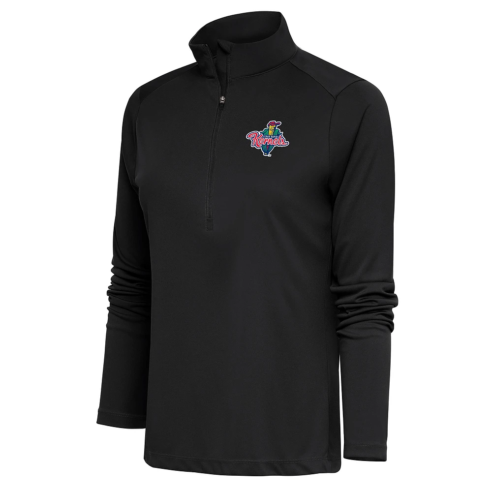 Women's Antigua Charcoal Cedar Rapids Kernels Tribute Half-Zip Pullover Top
