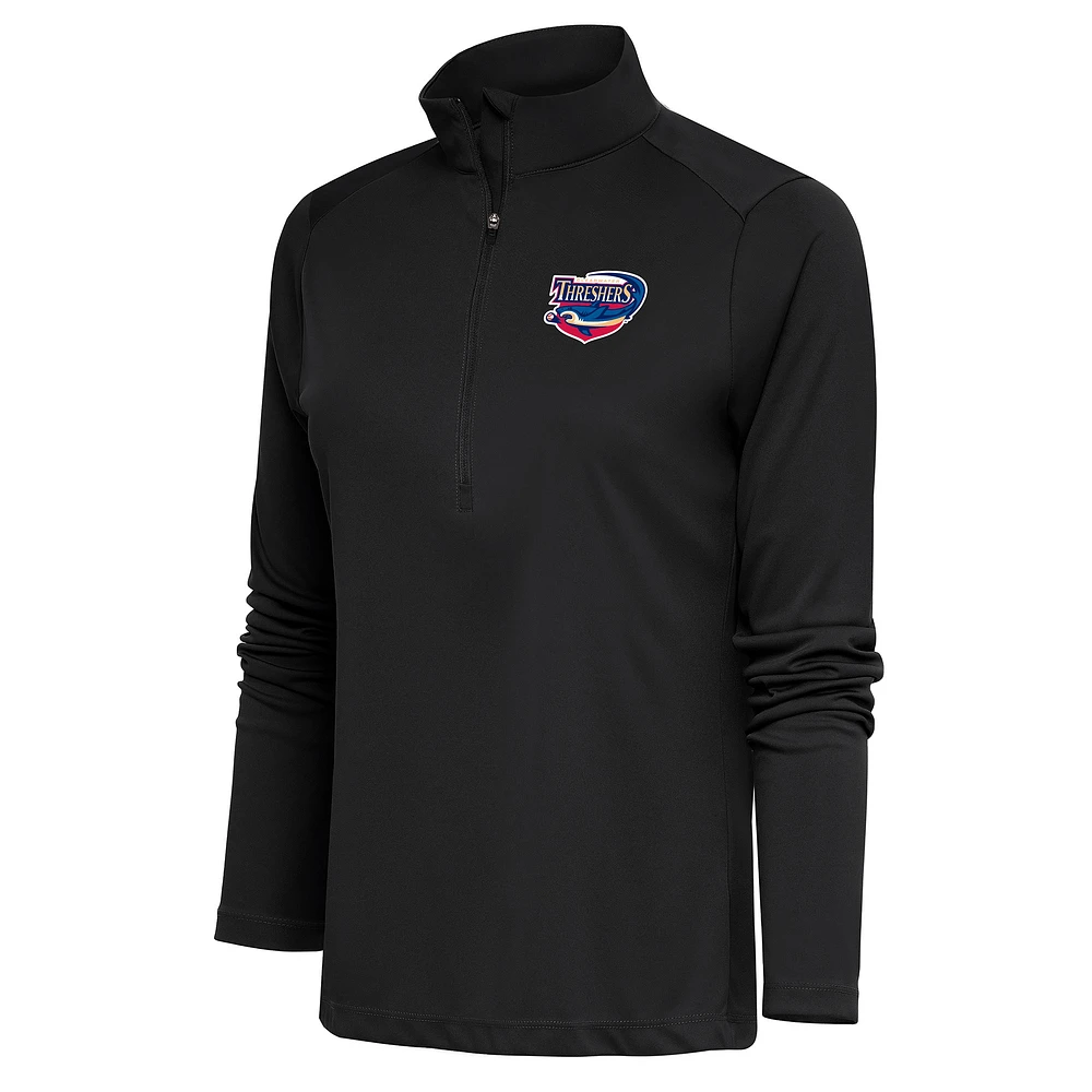 Women's Antigua Charcoal Clearwater Threshers Tribute Half-Zip Pullover Top