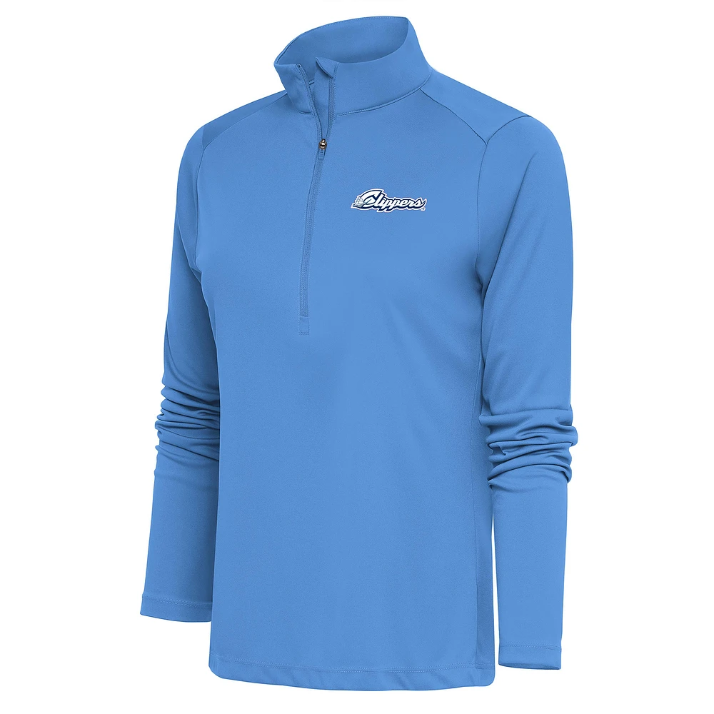 Women's Antigua Powder Blue Columbus Clippers Tribute Half-Zip Pullover Top