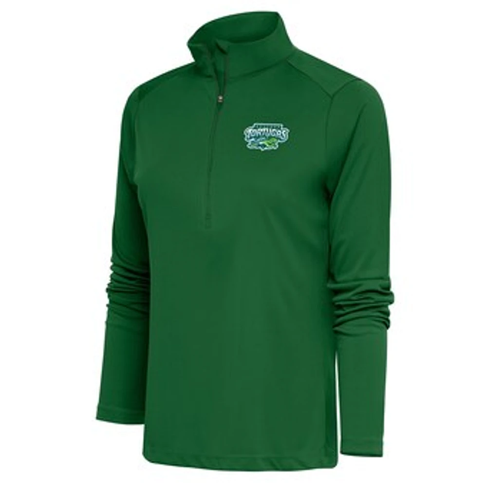 Women's Antigua Hunter Green Daytona Tortugas Tribute Half-Zip Pullover Top