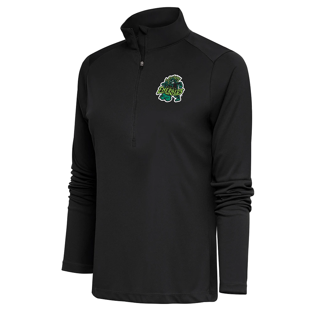 Women's Antigua Charcoal Eugene Emeralds Tribute Half-Zip Pullover Top