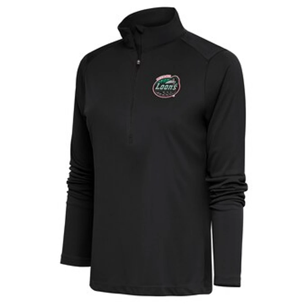 Women's Antigua Charcoal Great Lakes Loons Tribute Half-Zip Pullover Top