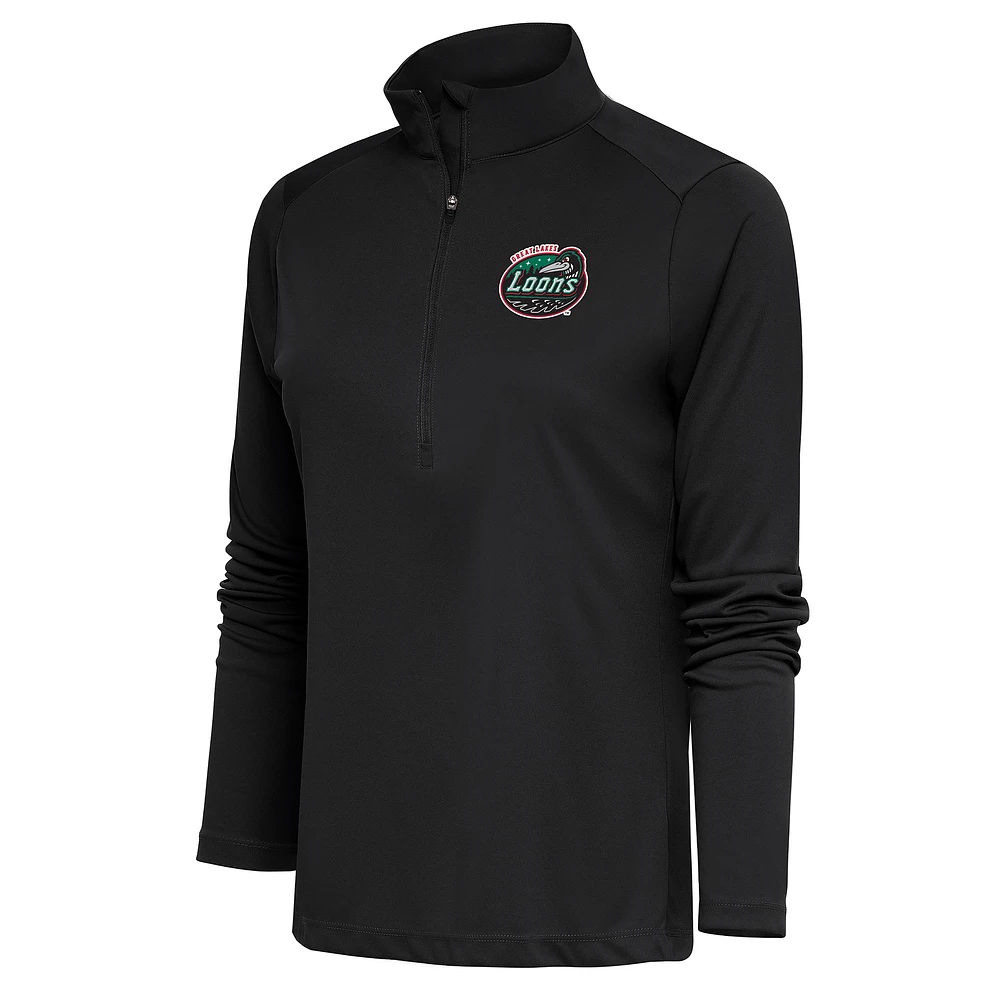 Women's Antigua Charcoal Great Lakes Loons Tribute Half-Zip Pullover Top