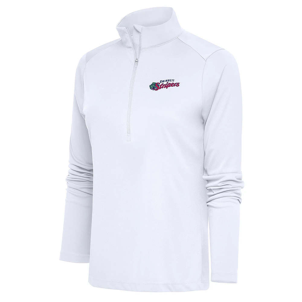 Women's Antigua White Gwinnett Stripers Tribute Half-Zip Pullover Top