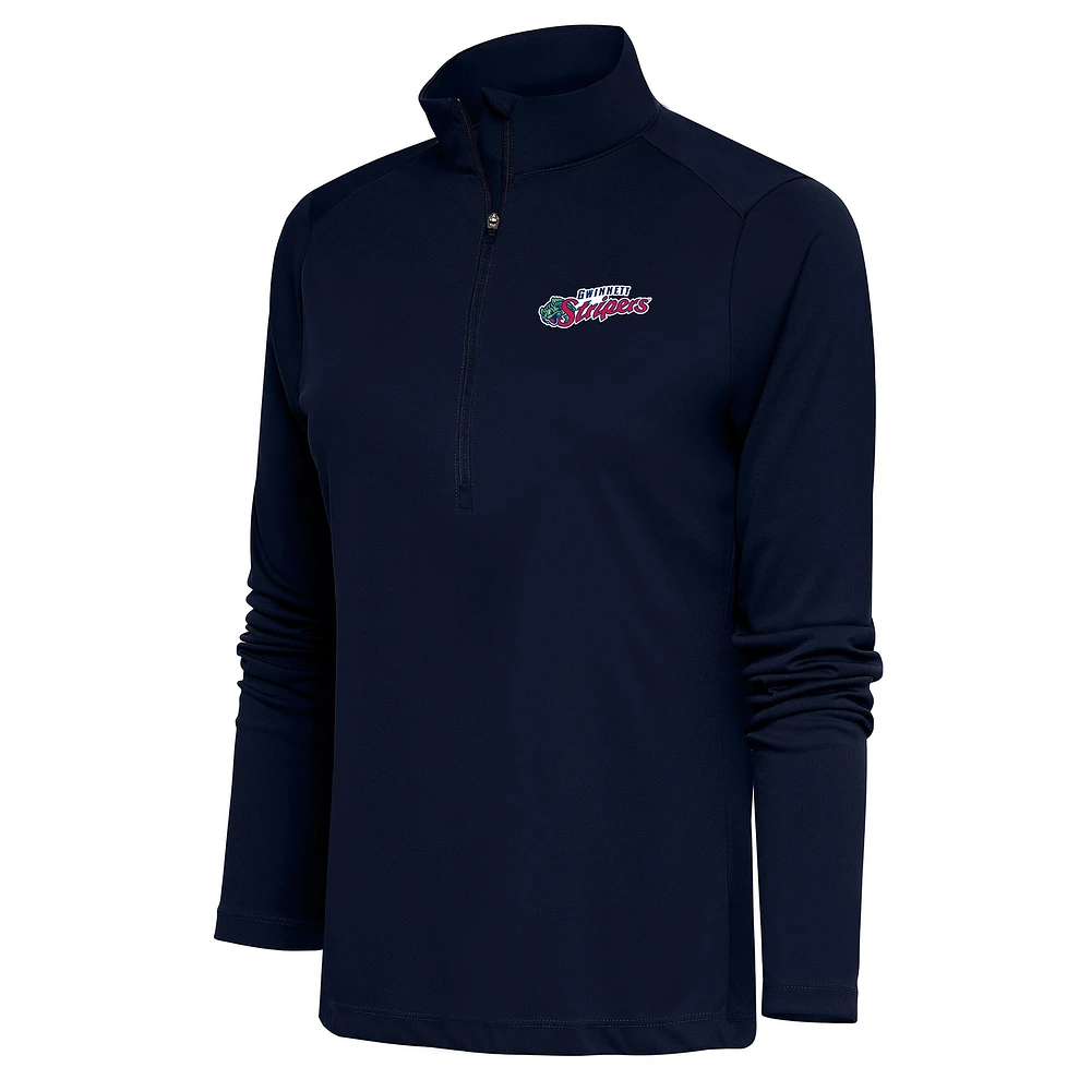 Women's Antigua Navy Gwinnett Stripers Tribute Half-Zip Pullover Top