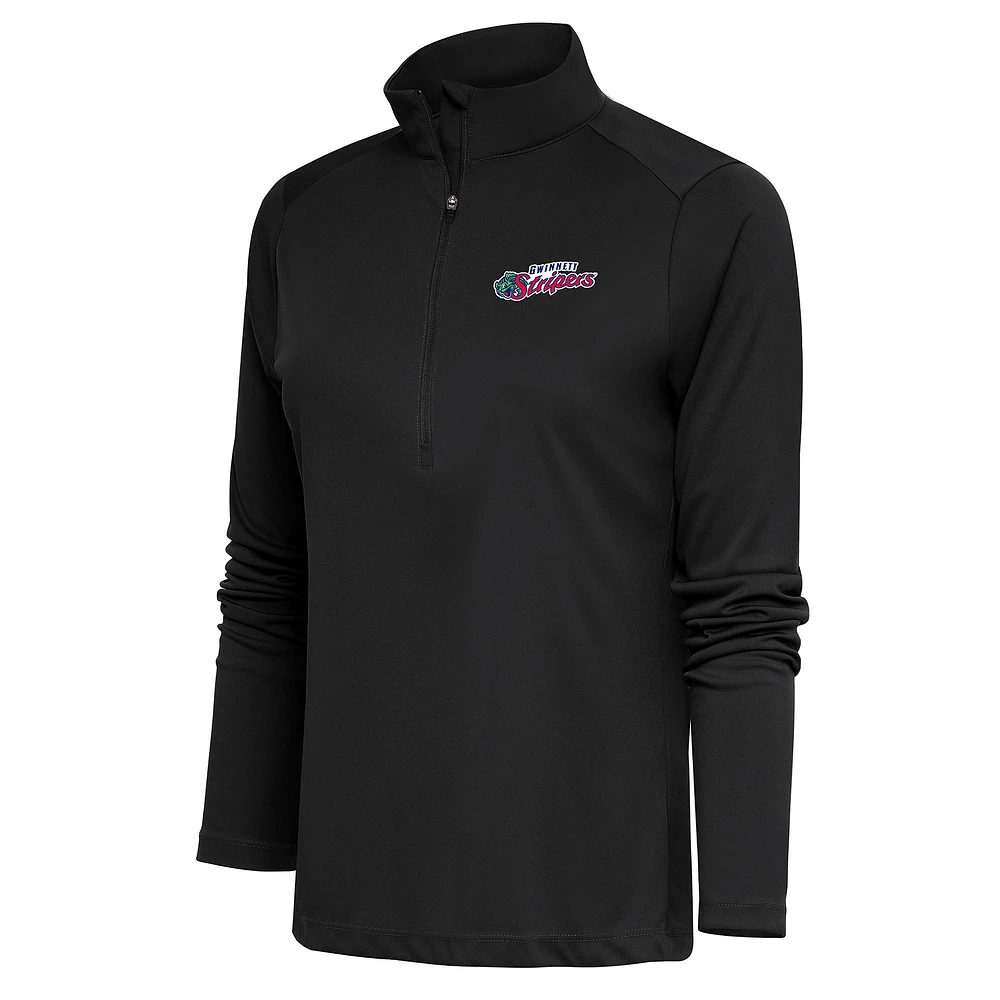 Women's Antigua Charcoal Gwinnett Stripers Tribute Half-Zip Pullover Top