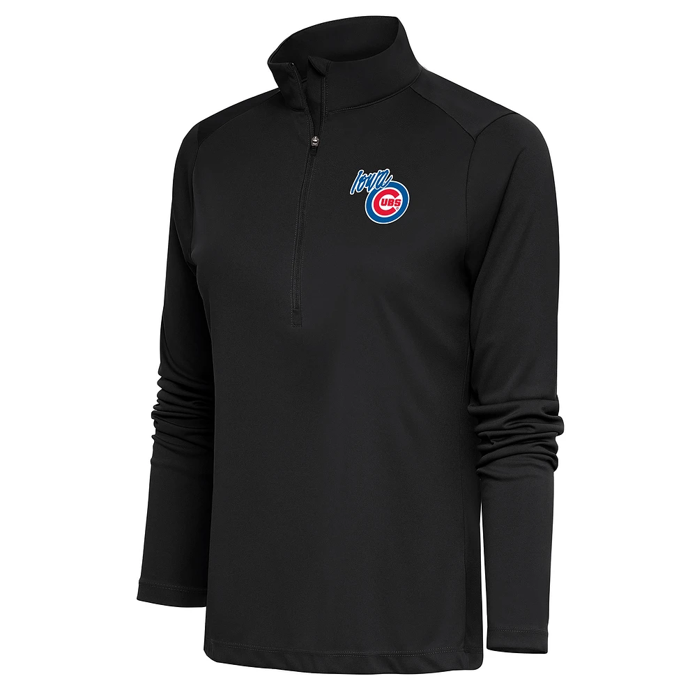 Women's Antigua Charcoal Iowa Cubs Tribute Half-Zip Pullover Top