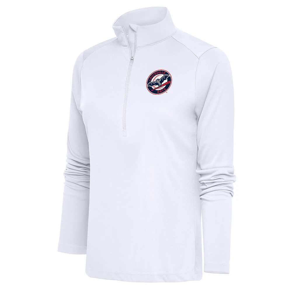 Women's Antigua White Louisville Bats Tribute Half-Zip Pullover Top