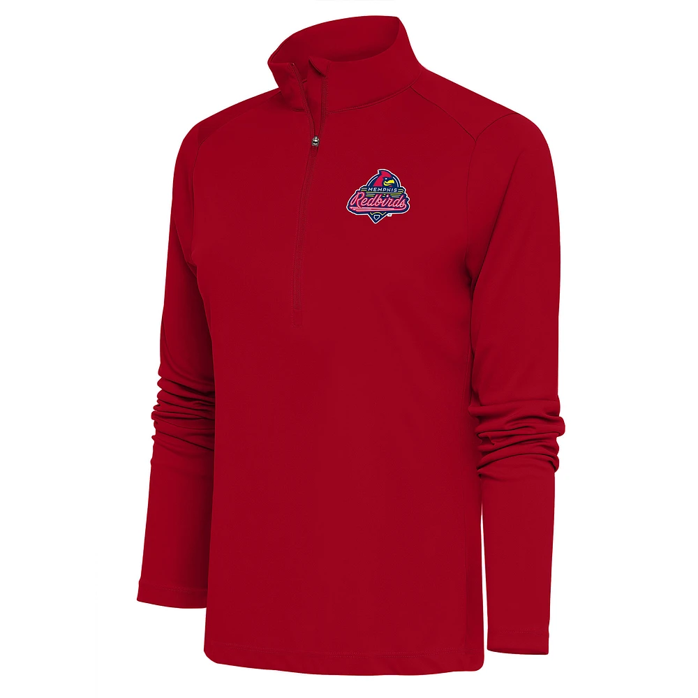 Women's Antigua Red Memphis Redbirds Tribute Half-Zip Pullover Top