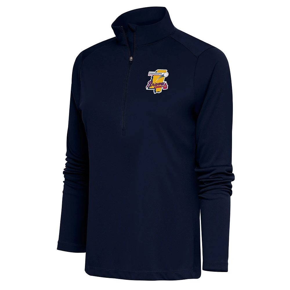 Women's Antigua Navy Mississippi Braves Tribute Half-Zip Pullover Top