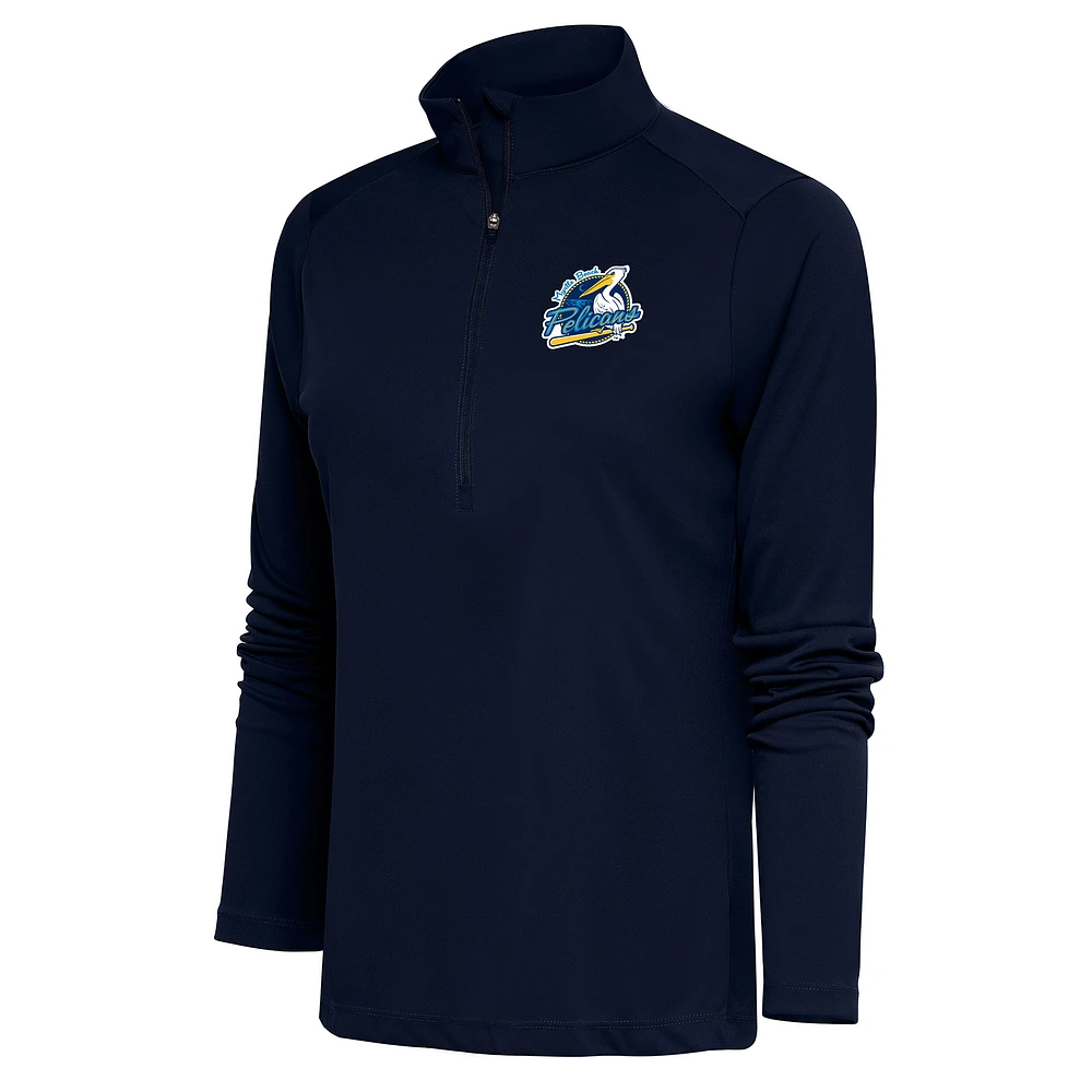 Women's Antigua Navy Myrtle Beach Pelicans Tribute Half-Zip Pullover Top