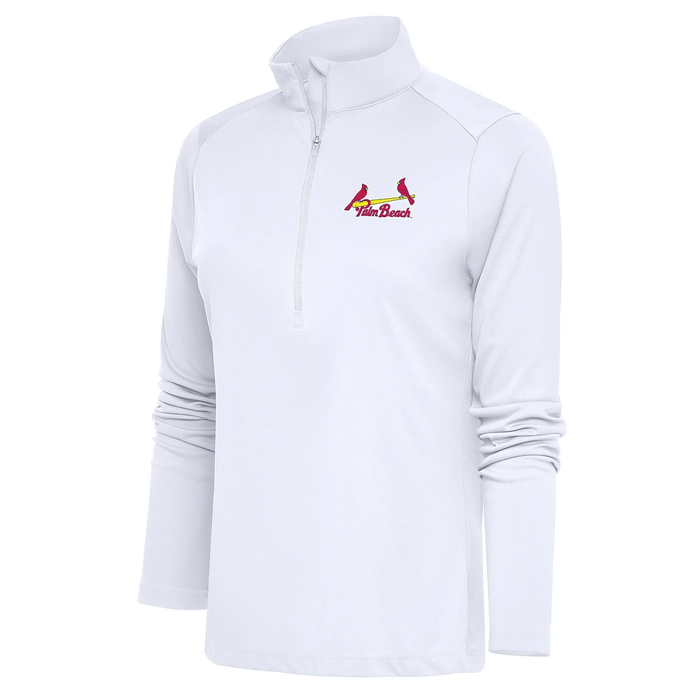 Women's Antigua White Palm Beach Cardinals Tribute Half-Zip Pullover Top