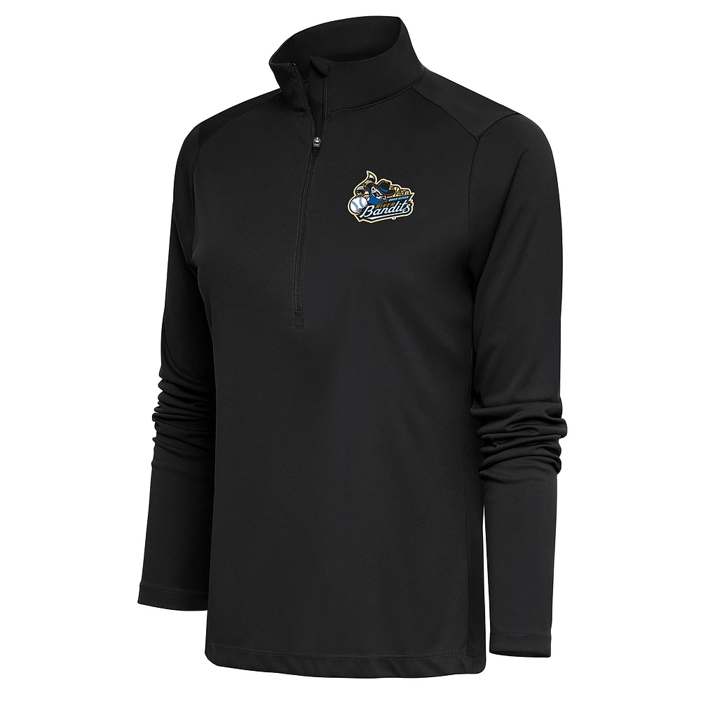 Women's Antigua Charcoal Quad Cities River Bandits Tribute Half-Zip Pullover Top