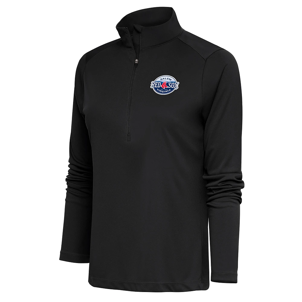 Women's Antigua Charcoal Salem Red Sox Tribute Half-Zip Pullover Top