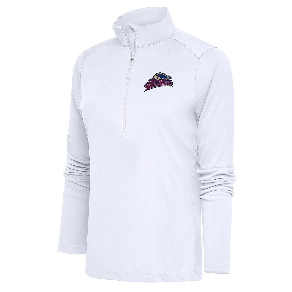 Women's Antigua White Scranton Wilkes-Barre RailRiders Tribute Half-Zip Pullover Top