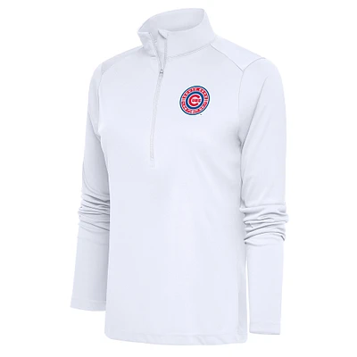 Women's Antigua White South Bend Cubs Tribute Half-Zip Pullover Top