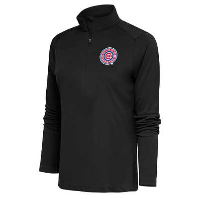 Women's Antigua Charcoal South Bend Cubs Tribute Half-Zip Pullover Top