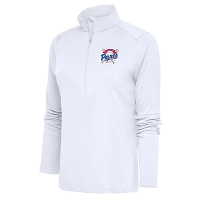 Women's Antigua White Stockton Ports Tribute Half-Zip Pullover Top