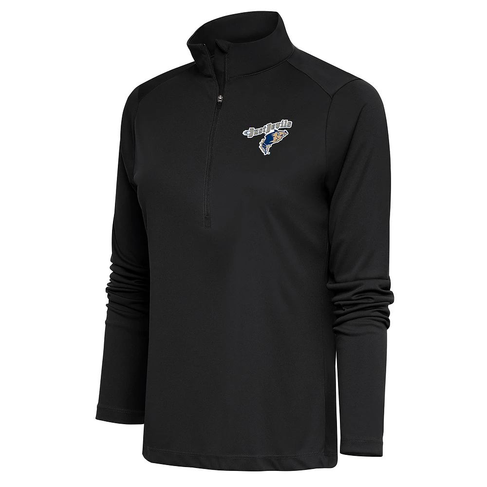 Women's Antigua Charcoal Tri-City Dust Devils Tribute Half-Zip Pullover Top