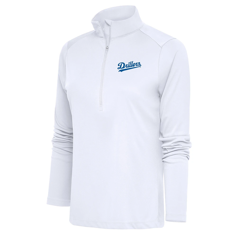 Women's Antigua White Tulsa Drillers Tribute Half-Zip Pullover Top