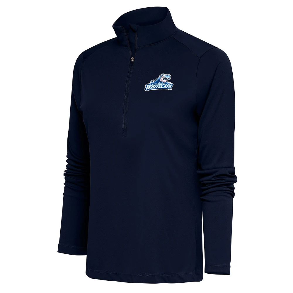 Women's Antigua Navy West Michigan Whitecaps Tribute Half-Zip Pullover Top