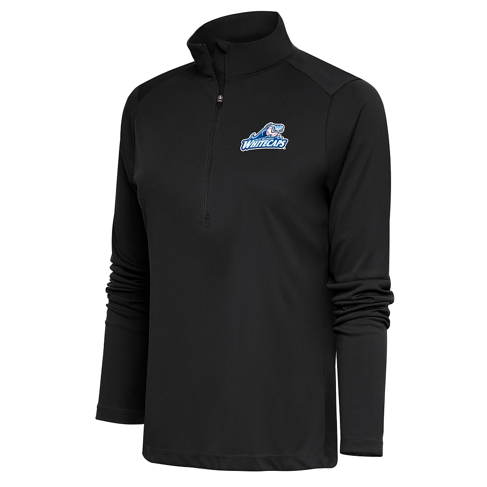Women's Antigua Charcoal West Michigan Whitecaps Tribute Half-Zip Pullover Top