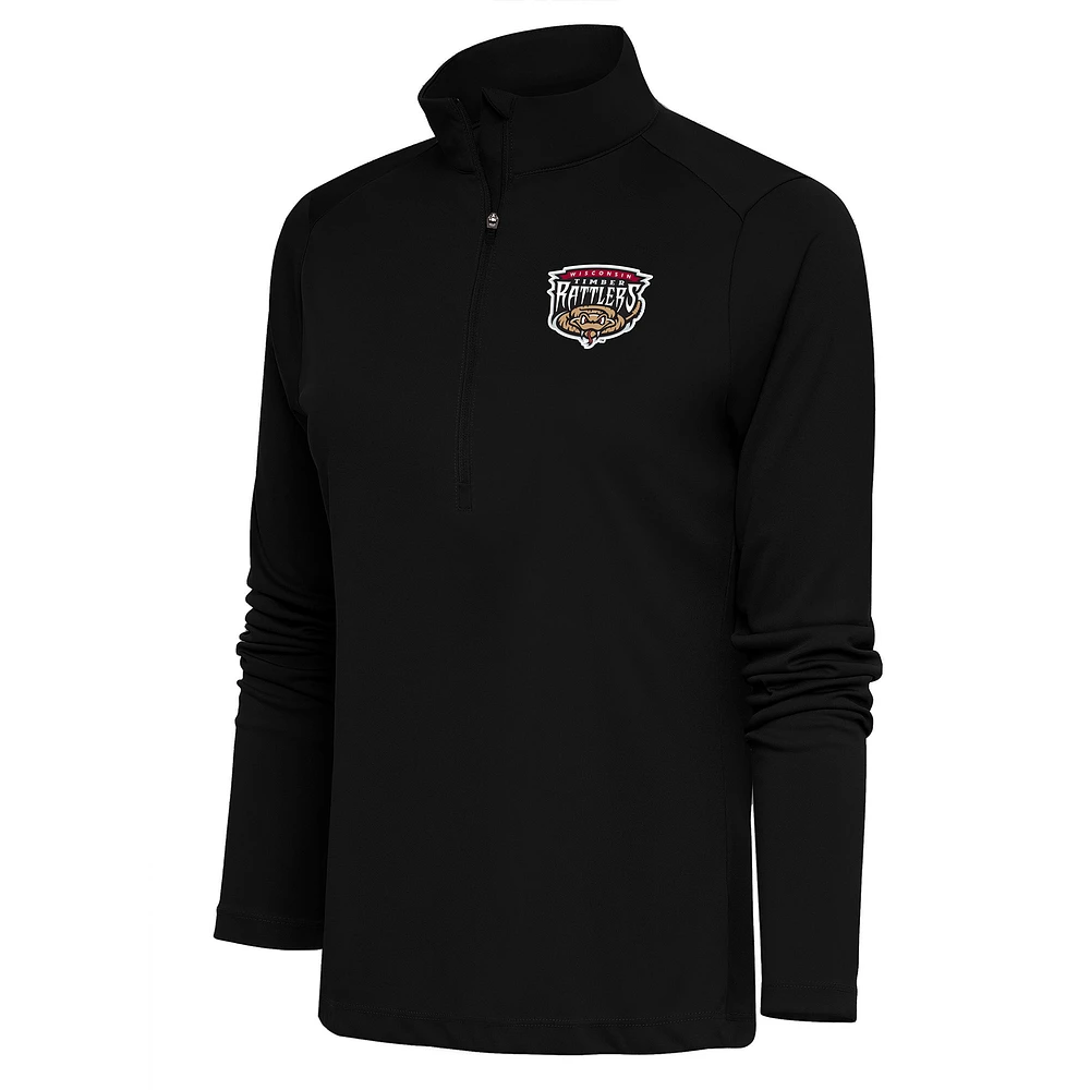 Women's Antigua Black Wisconsin Timber Rattlers Tribute Half-Zip Pullover Top