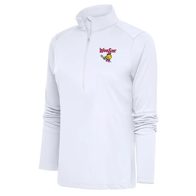 Women's Antigua White Worcester Red Sox Tribute Half-Zip Pullover Top